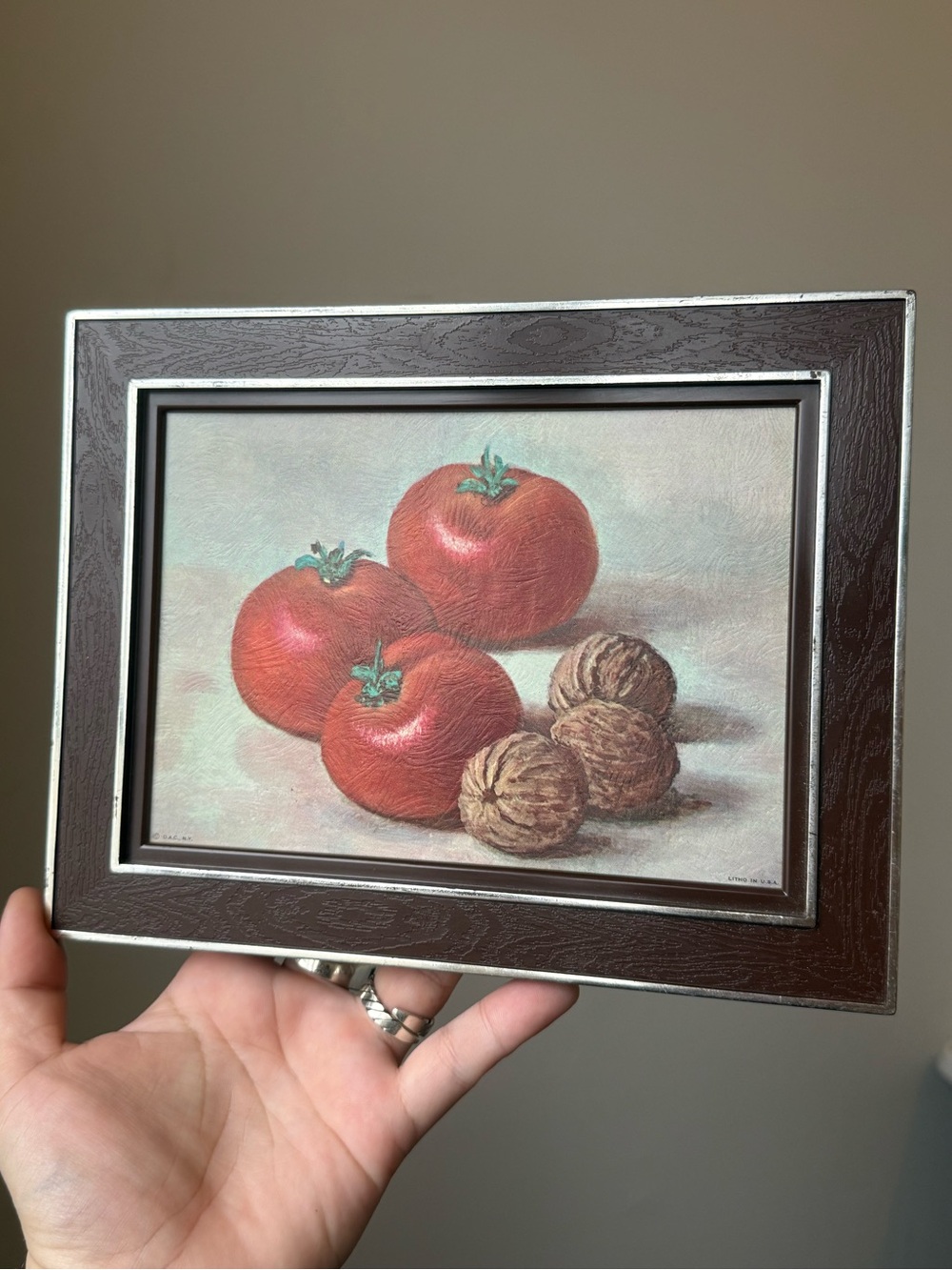 7x9" Wall Art Vintage Faux Wood Framed Tomato Lithograph Print Kitchen Decor